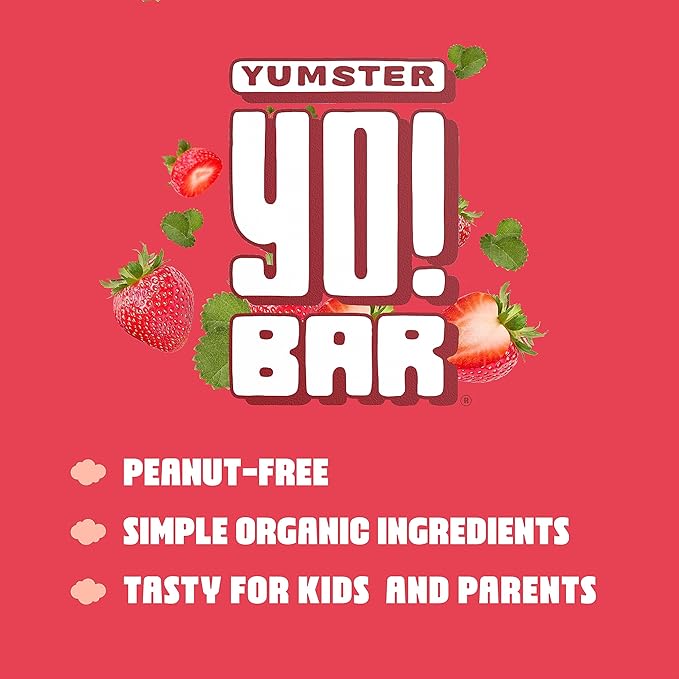 Yo! Bar by Bearded Brothers Vegan Organic Kids Bar, Strawberry (25 Bars) - Gluten Free, Paleo and Whole 30 | Soy Free, Non-GMO, Low Glycemic, No Sugar Added, Fiber + Whole Foods