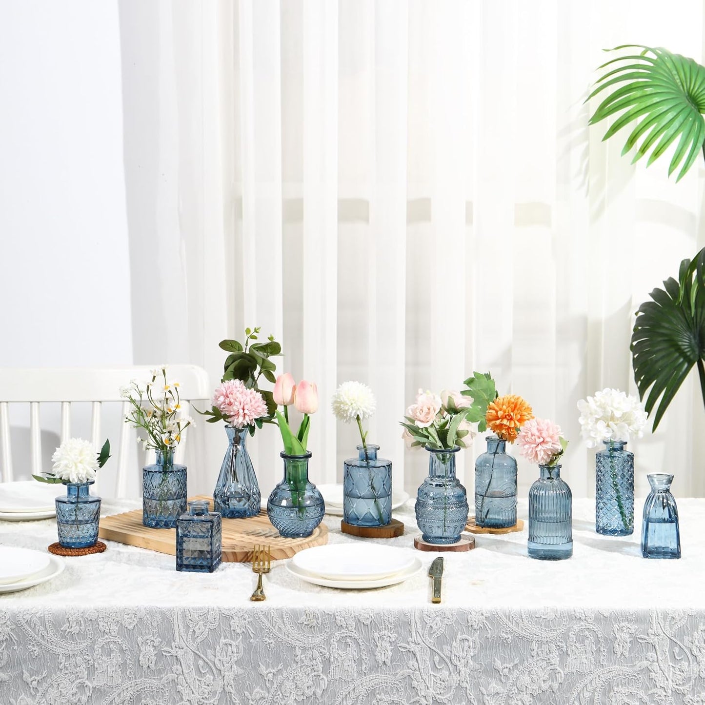 Bud Vases in Bulk 30, Blue Glass Vases for Centerpieces, Small Flower Vase for Centerpieces, Small Vase for Flowers, Mini Vintage Vases for Wedding Table Decor