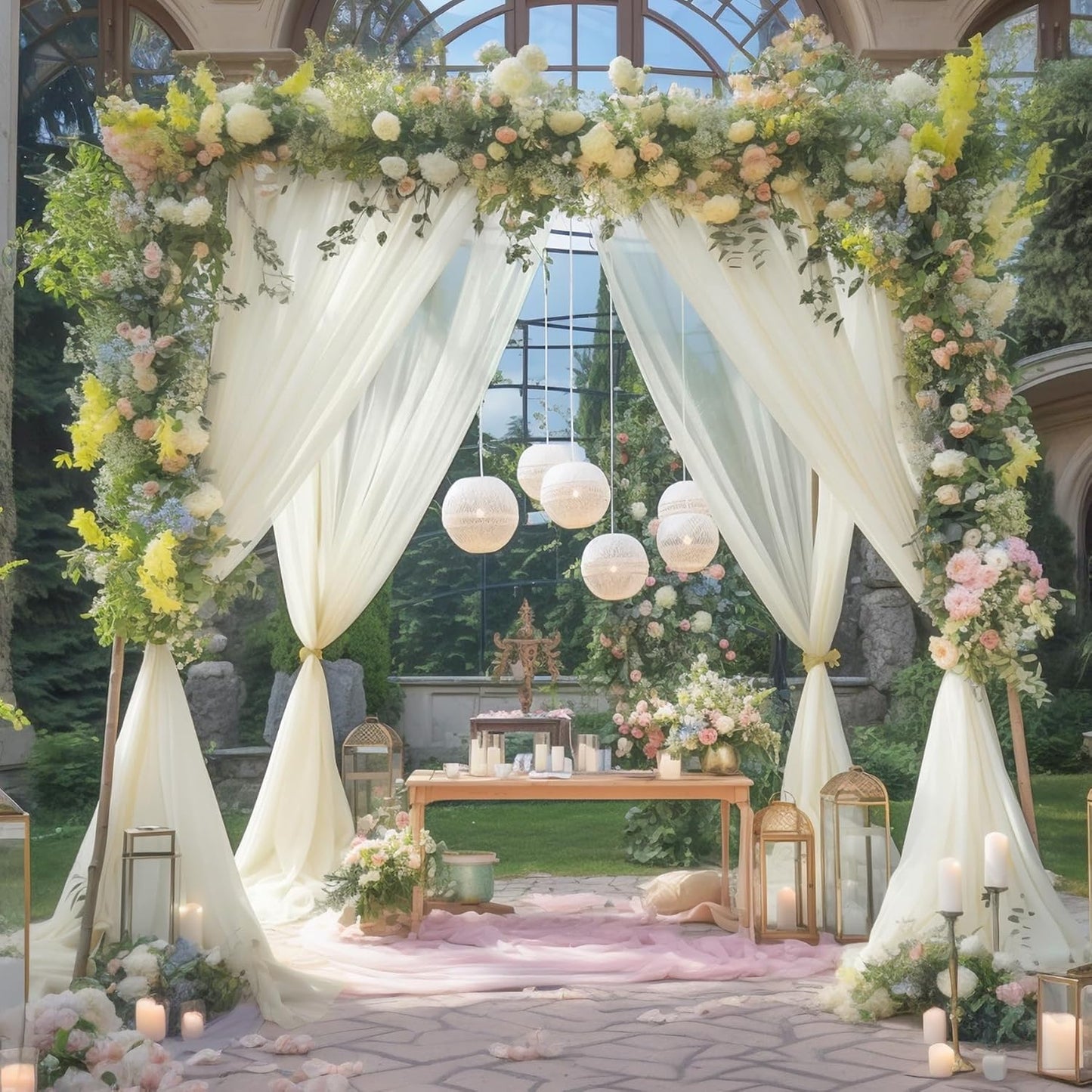 10x10ft Ivory Tulle Backdrop Curtain for Parites, Sheer Backdrop Curtains for Wedding Baby Shower Birthday Party Photo Shoot Decorations