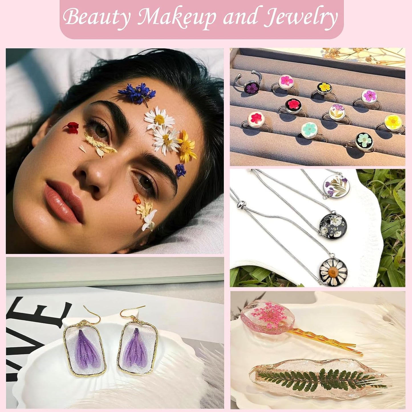 80 Pcs Dried Flowers for Crafts, Real Natural Dried Pressed Flowers in Soft Yellow, White & Pink Tones for Resin, DIY Art, Jewelry, Candle & Soap Making – Tweezers Included