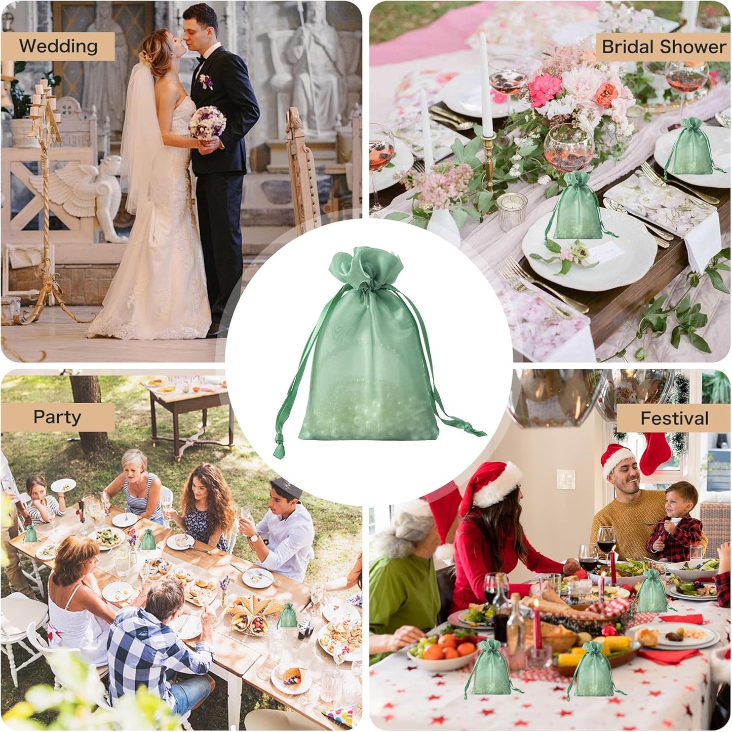 QIANF 20 Pcs Sage Green Small Organza Bags 3X4 inch for Wedding Favors with Drawstring, Mini Mesh Gift Bags Jewelry Pouch for Candy Bridal Shower Party Favor Baby Shower Christmas