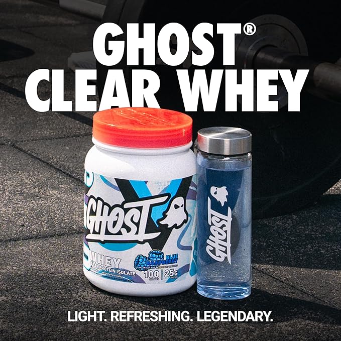 GHOST Clear Whey Isolate Protein Powder, Blue Raspberry - 1.4 LB Tub, 25G of Whey Protein - Post Workout Drink for Muscle Gain & Recovery – Sugar Free, Soy Free & Zero Fat, 20 Servings