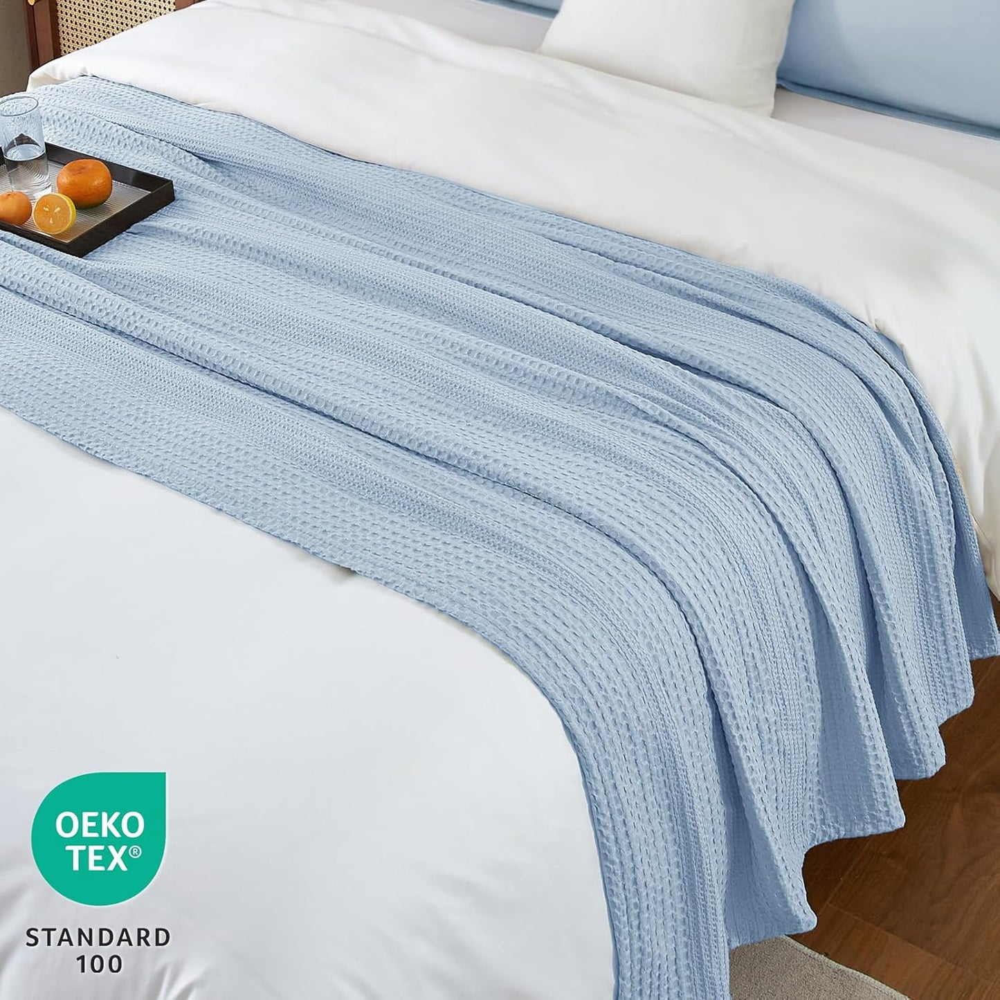 PHF Lightweight Waffle Weave Blanket King Size, Breathable & Ultra Soft, 104"x 90" Soft & Cozy Thin Blanket for All Season & Hot Sleepers, Bed, Home Decor - Sky Blue