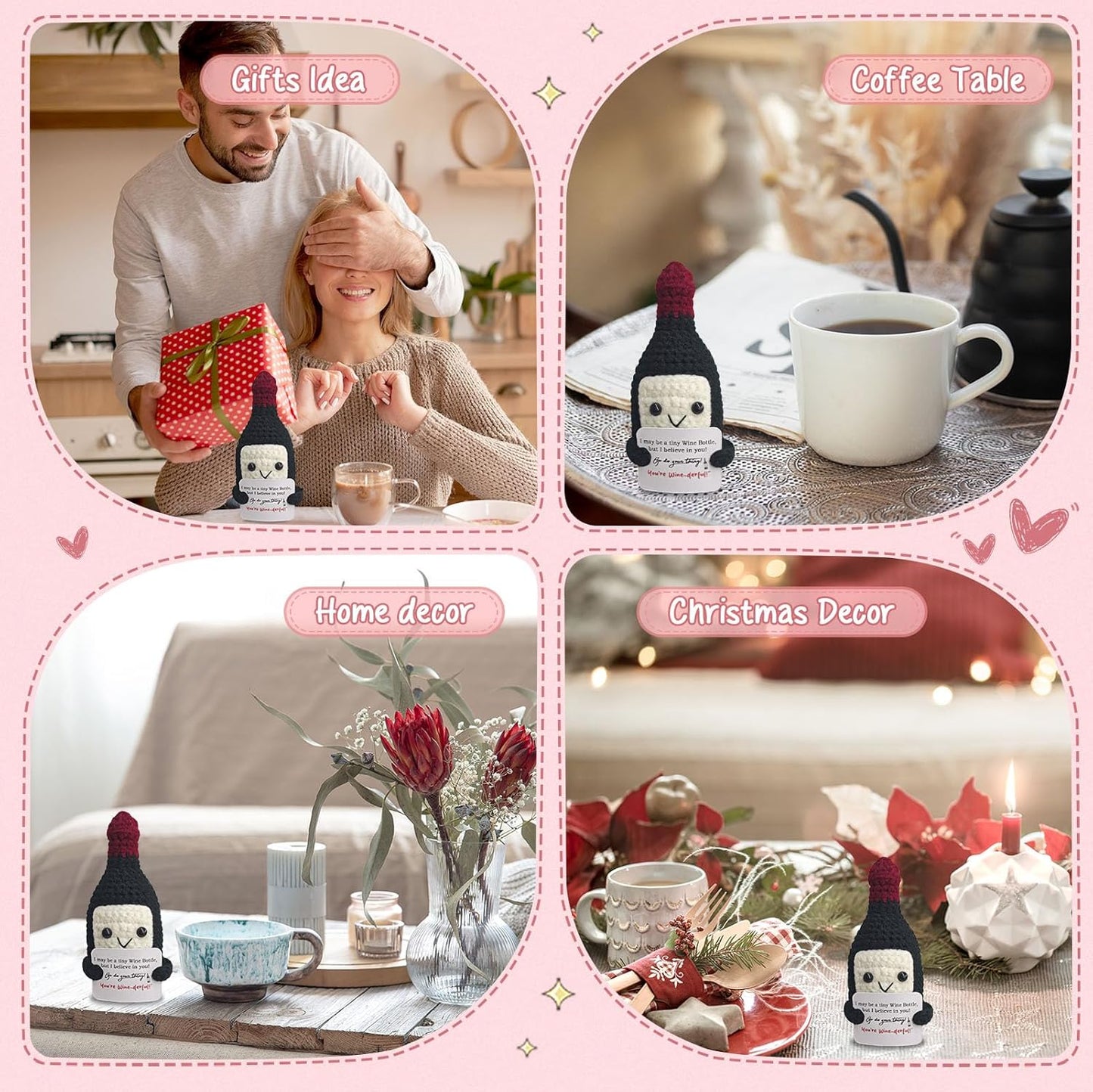 Funny Crochet Mini Wine Gift,Birthday Gift for Wine Lovers,Emotional Support Crochet,Cute Handmade Positive Crochets,Home Bar Happy Hour Accessories for Men Women Drinkers,Housewarming Gifts