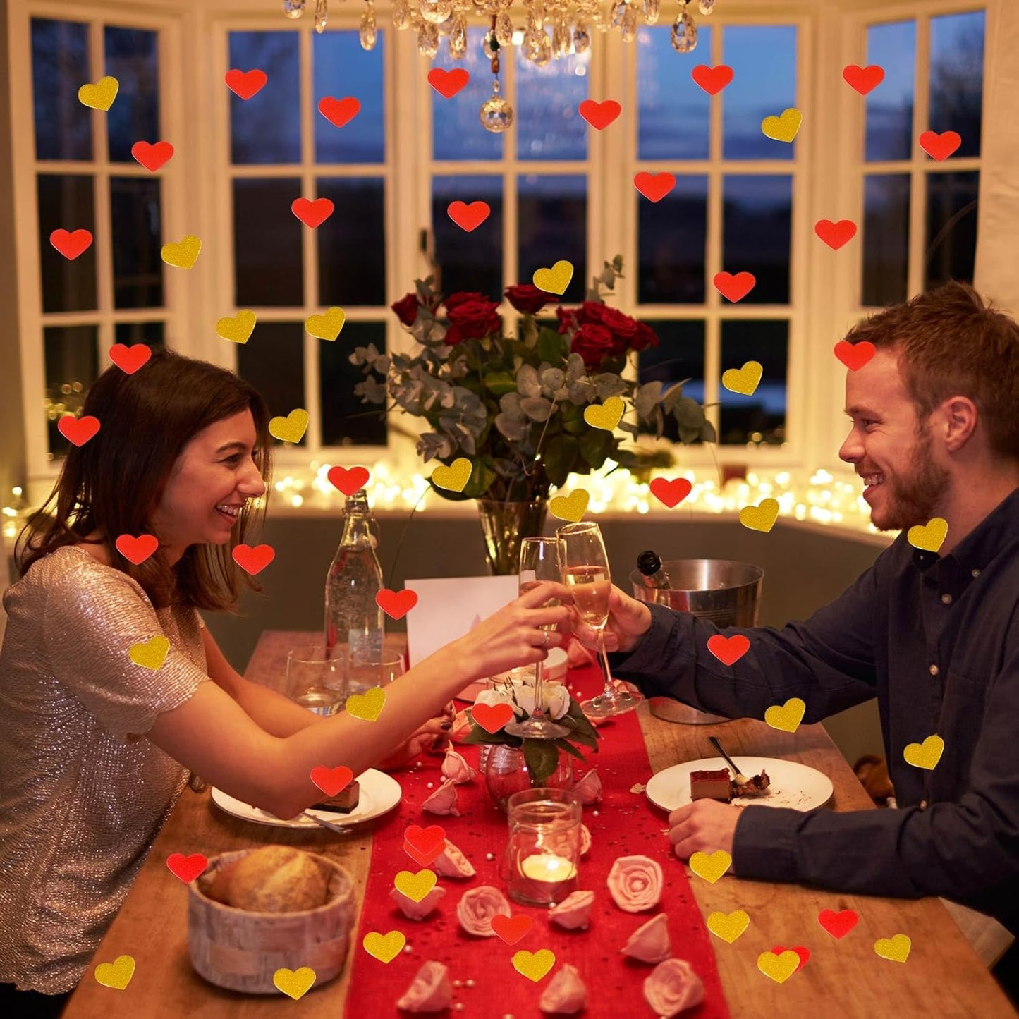 200 Pcs Red Gold Heart Paper Confetti for Valentine's Day Wedding Baby Shower Birthday Party Table Decoration Supplies