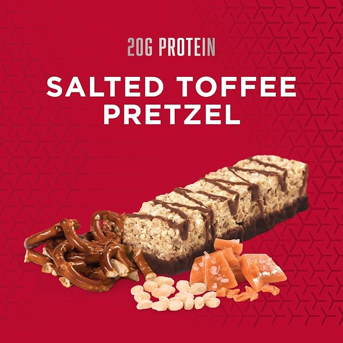 BSN Protein Crisp Bar, Salted Toffee Pretzel, 20 Gram Protein Snack Bars with Whey and Fiber, Gluten-Free Crunchy Energy Bars for Workout, Fitness, On-the-Go, 12 Count