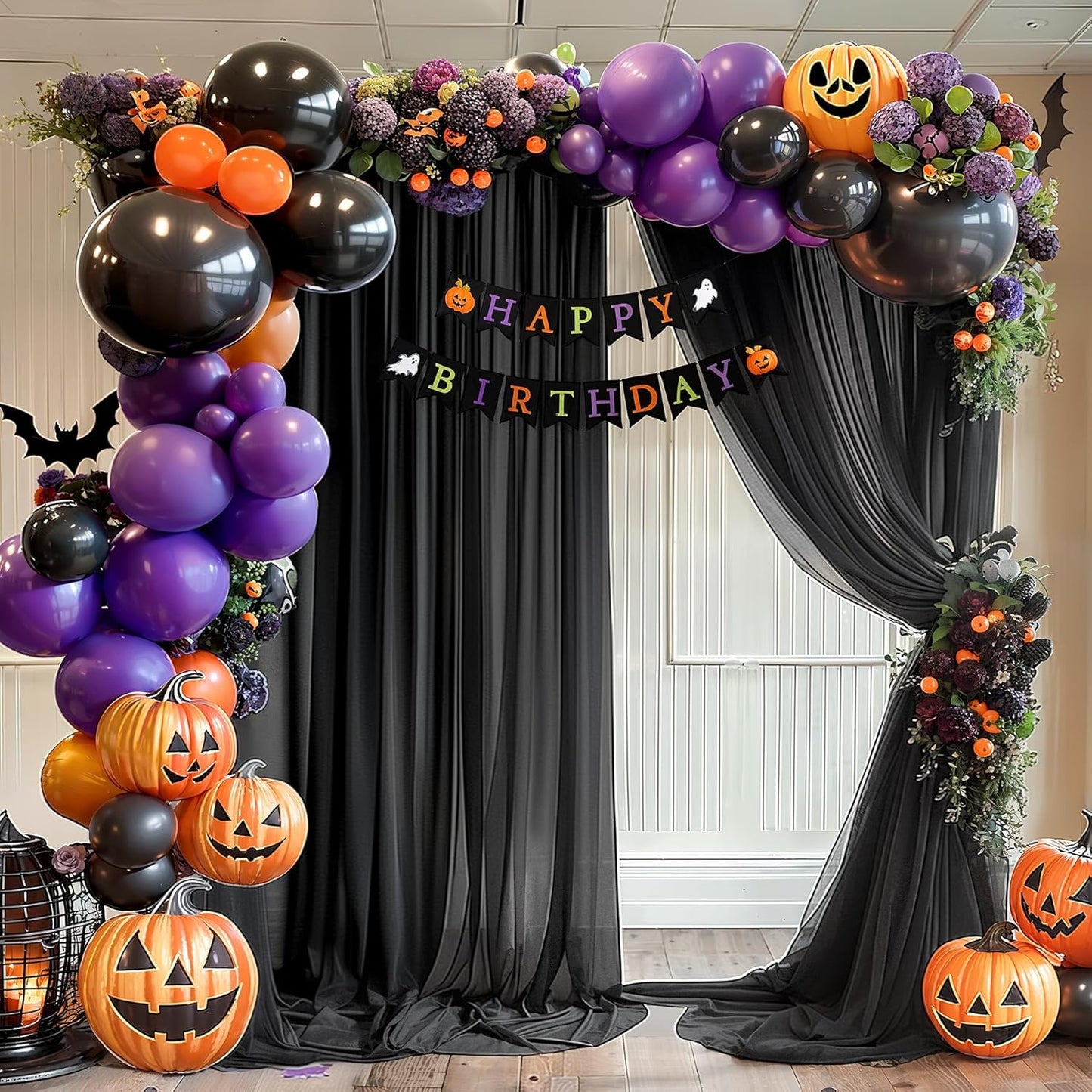 Black Wedding Arch Draping Fabric 2 Panels 30'' x 20FT Black Drapes Sheer Fabric Backdrop Arch Draping Fabrics for Wedding Ceremony Birthday Party Bridal Shower Decoration