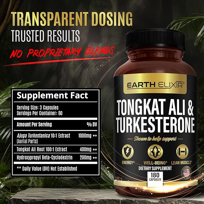 Turkesterone Tongkat Ali for Men and Women – 2-in-1 Natural Testosterone Support for Energy & Fitness - High Potency Turkesterone Supplement for Men with Tongkat Ali –– Pure Non-GMO Formula