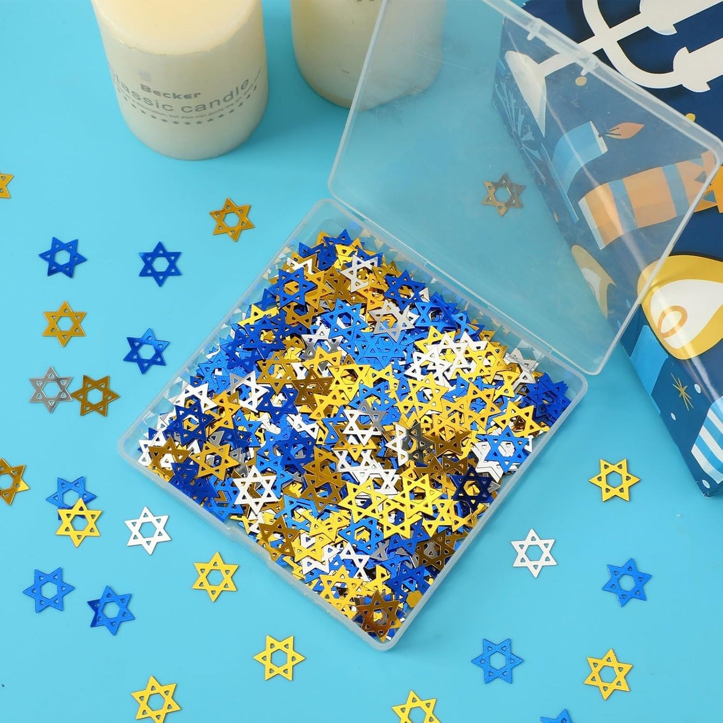 MARFOREVER Star of David Glitter Confetti, Hanukkah Confetti Table Decorations Gold Blue Silver Chanukkah Metallic Foil Sprinkles Sequin for Jewish Festival Hanukkah Party Supplies Decor