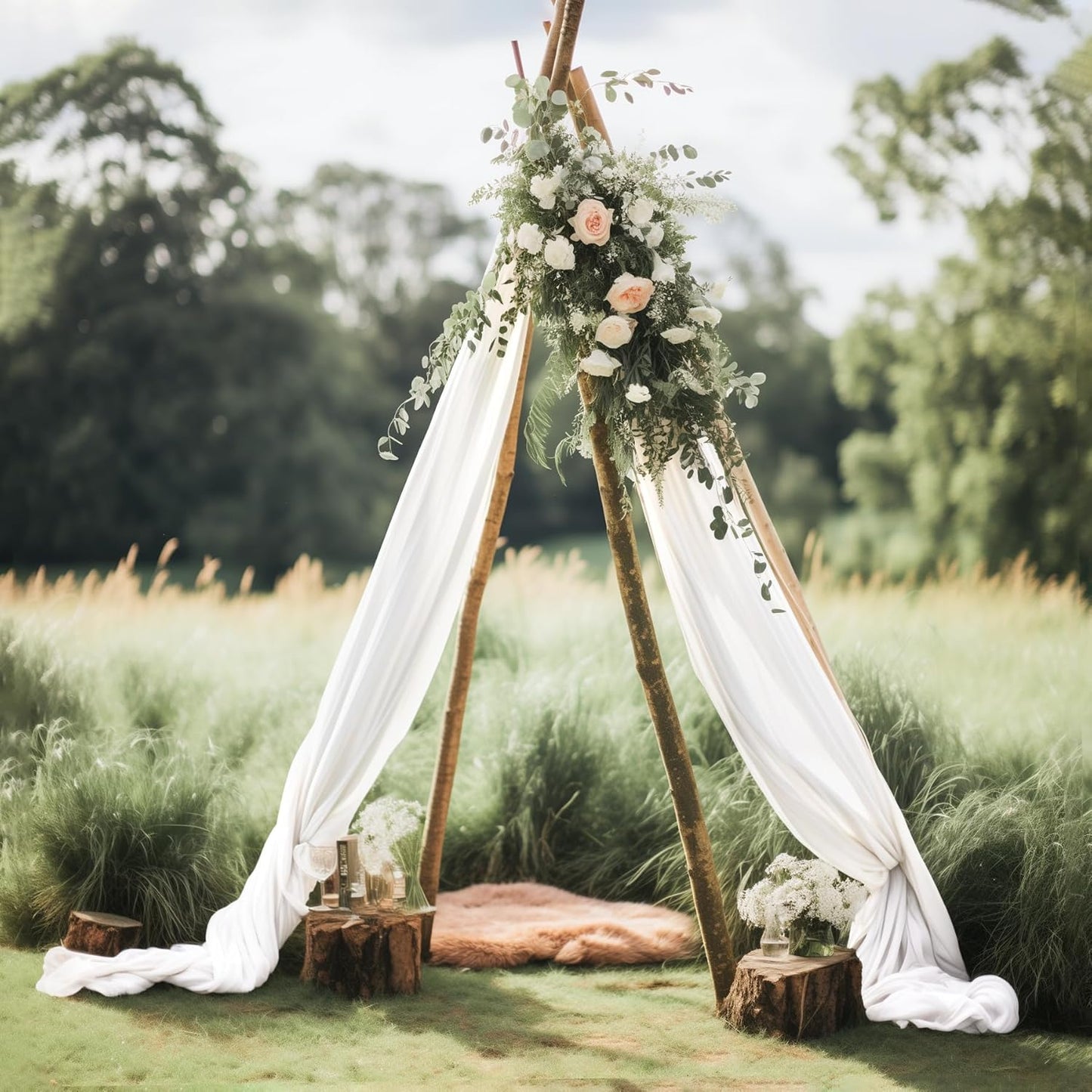 Wedding Arch Draping Fabric 3 Panels 30" X 20FT Sheer Arch Drapes Fabric White Backdrop Curtains for Wedding Arbor Ceremony Birthday Party