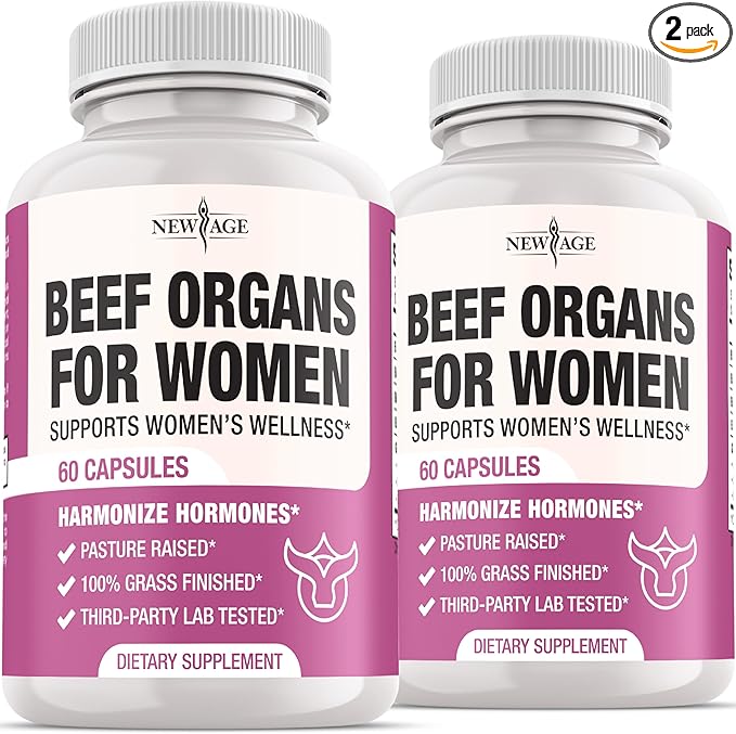 NEW AGE Beef Organ Supplement for Women - Beef Liver, Kidney, Heart and Uterus Tissue, Supports Women's Overall Energy and Health - Pasture Raised, Grass Fed - No Fillers - 120 Capsules