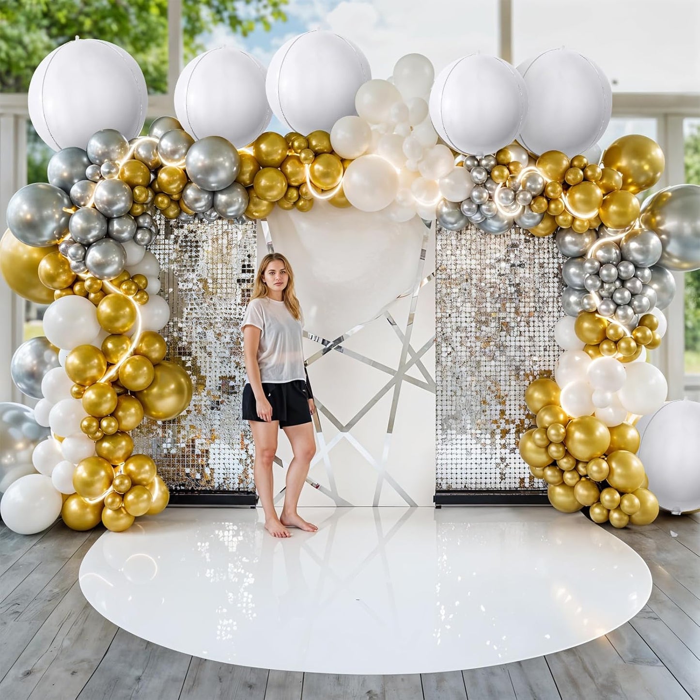 6Pcs White Round Foil Balloons,Giant 4D Round Ball Balloons,22 Inch Metallic White Balloon for Birthday Wedding Graduation Prom Party Decorations