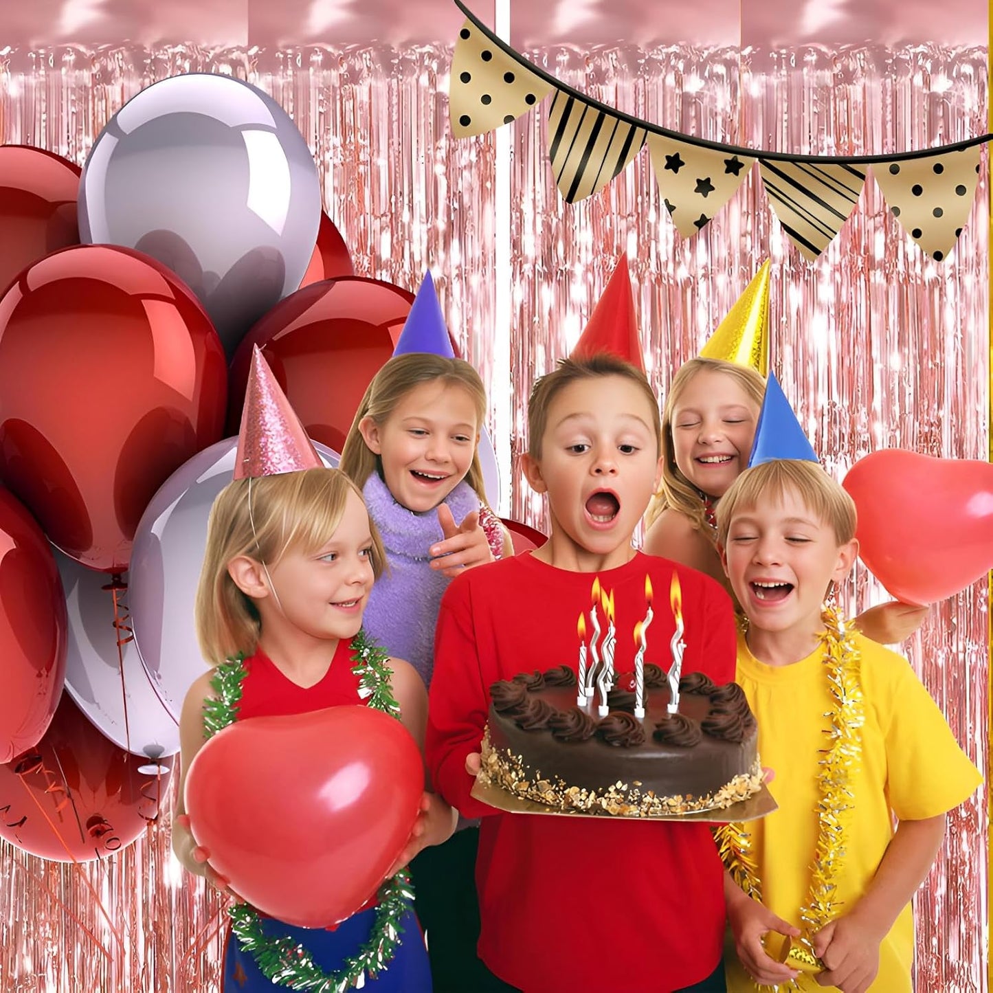 Keyali 2 Pack 3.3 * 8.3 ft Foil Curtain Metallic Tinsel Fringe Curtains Photo Booth Props Backdrop for Birthday Wedding Engagement Baby Shower Christmas Holiday Celebration Partyl,Rose Gold