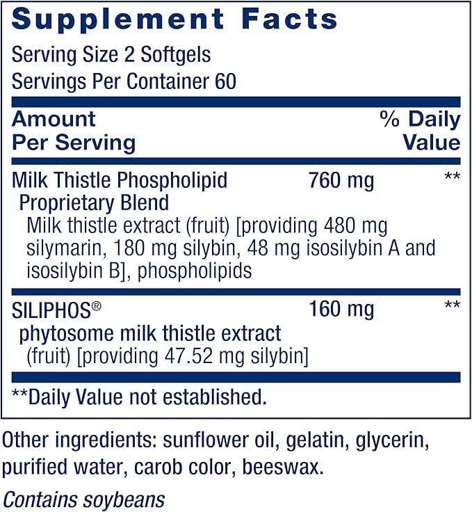 Life Extension Advanced Milk Thistle, Liver Health Supplement, Liver Detox, Cell Division, silymarin, silybin, bioavailable, Gluten Free, Non-GMO, 120 softgels