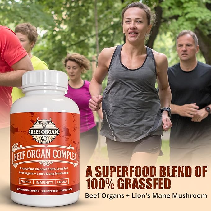 Superfood Blend Grass Fed Beef Organ Supplement for Men & Women 180 Capsules 30-Day Supply - 5 Beef Organ & 3 More Ingredients - Pasture Raised Organ Complex - Support Immunity & Focus