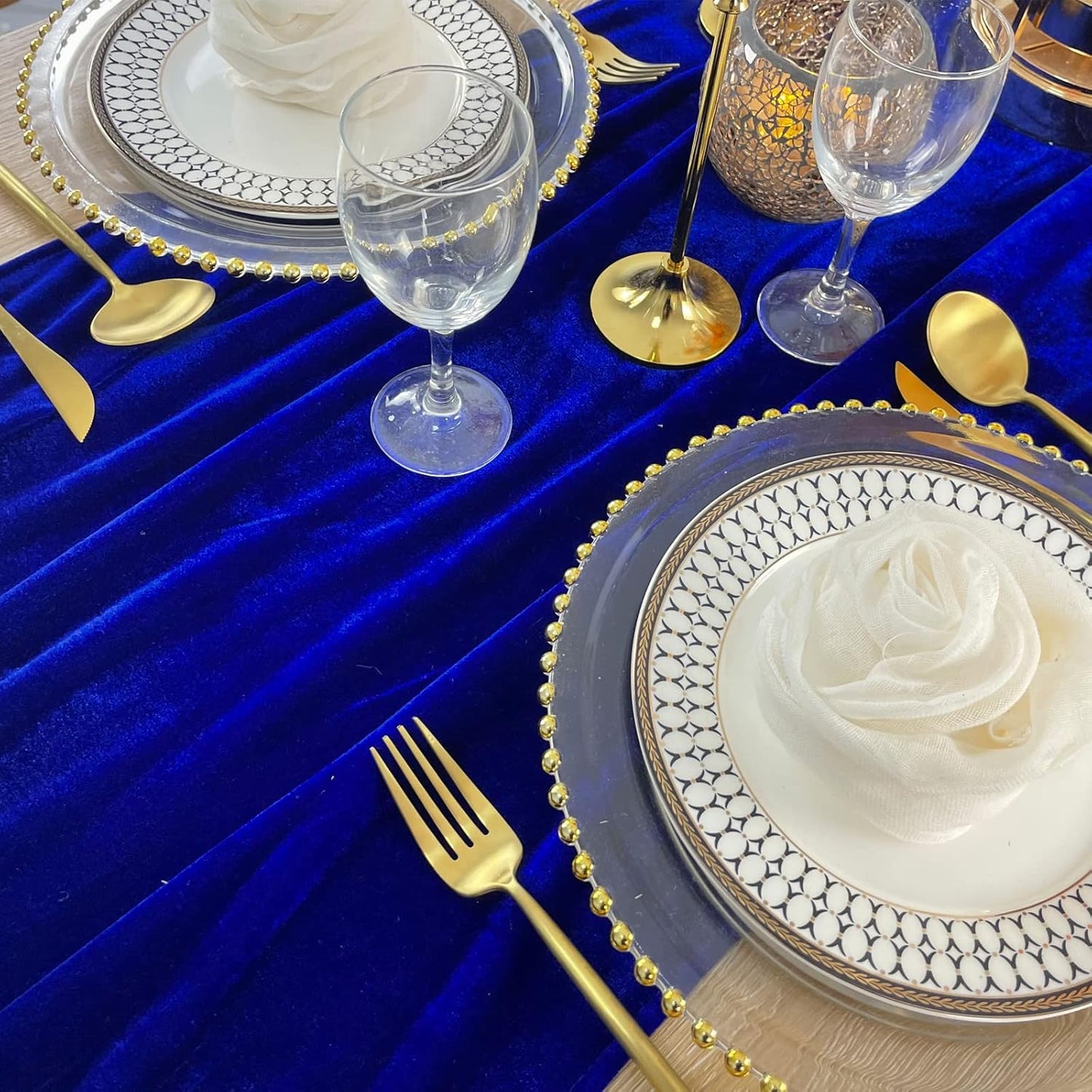 Luxurious Velvet Table Runner, 10ft Wedding Reception Decorations, 20x120inch Soft Velvet Fabric, Table Linen Overlay, Wedding Table Runners (Royal Blue, 20X120inch)