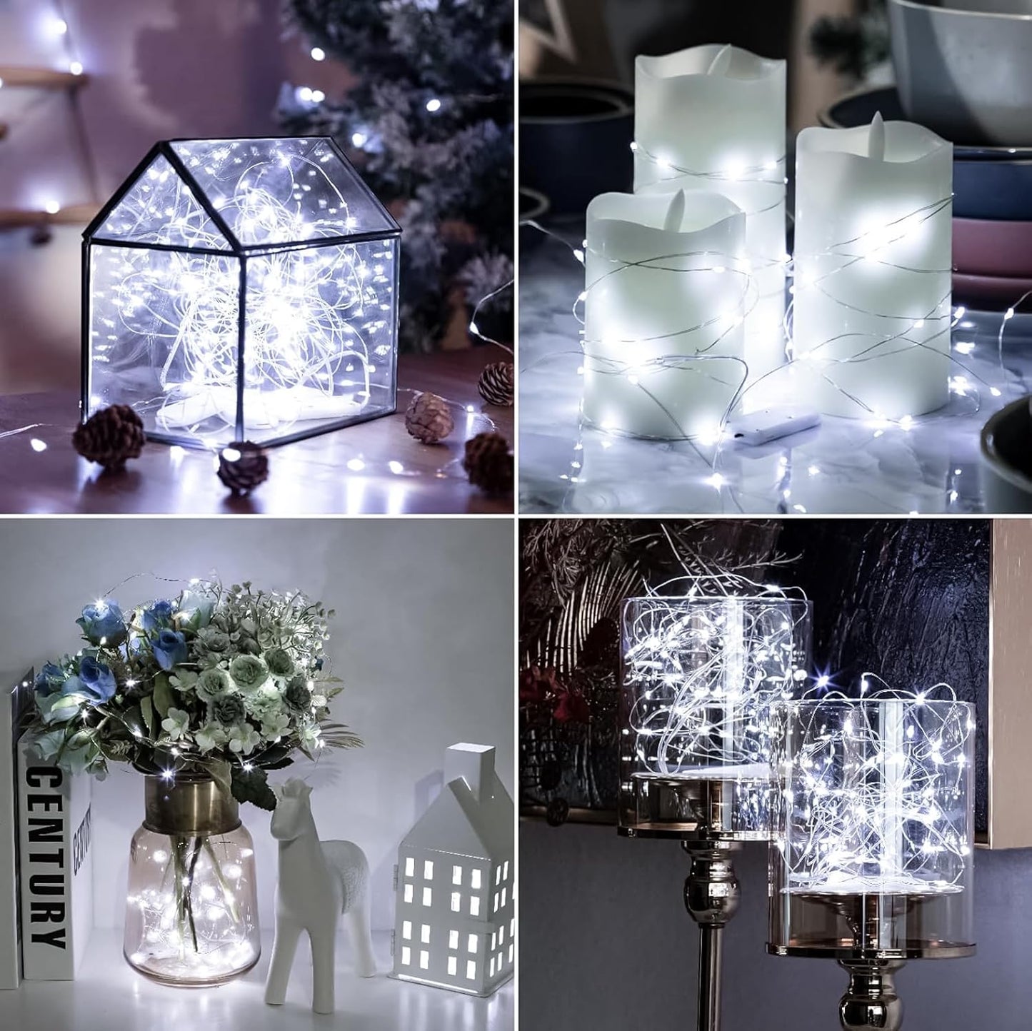 HXWEIYE 6 Pack White Fairy Lights Battery Operated, 7ft 20LED Mini Fairy Mason Jar String Light, Waterproof Firefly Starry Lights for DIY Wedding Party Bedroom Patio Christmas Décor