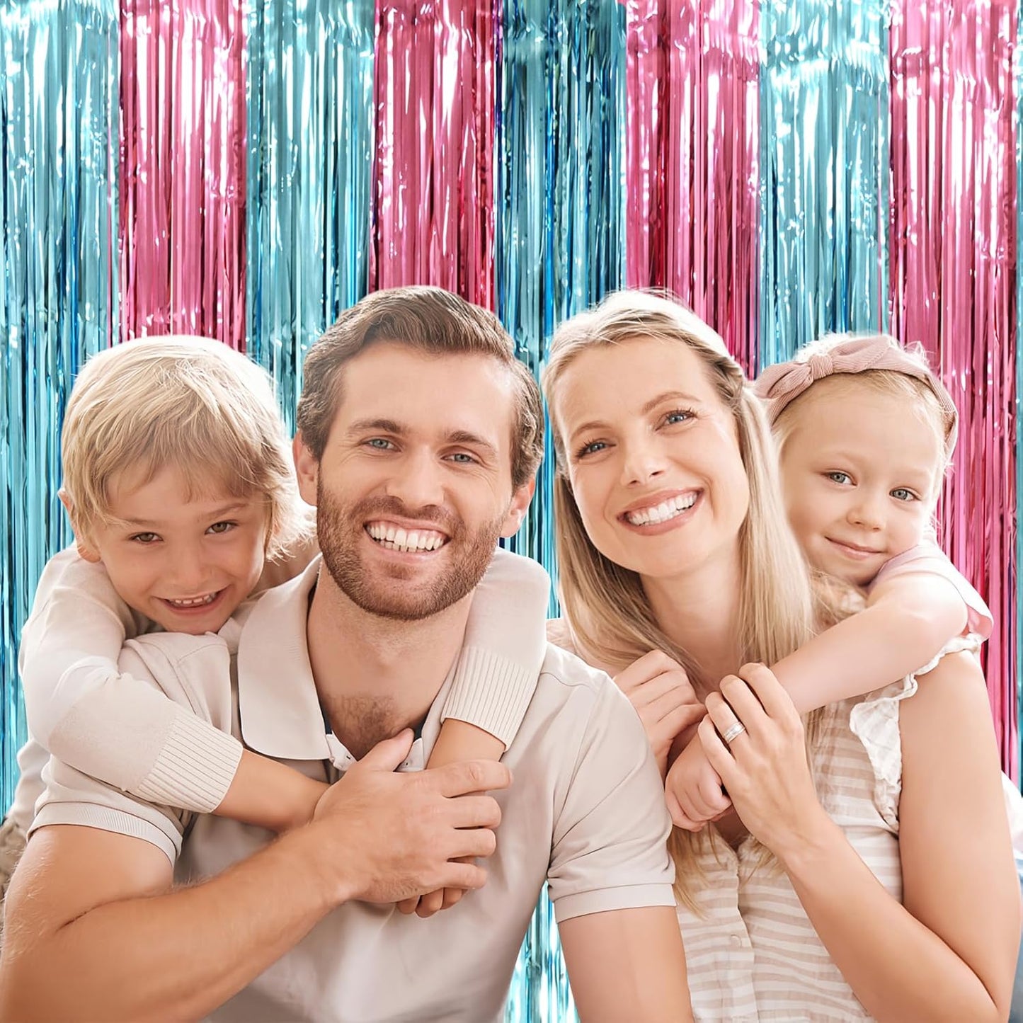 2 Pack Blue and Pink Foil Fringe Backdrop Curtains, Tinsel Streamers Mermaid Party Decorations, Fringe Backdrop for Mermaid Birthday, Baby Shower, Gender Reveal, Disco, Graduation Party