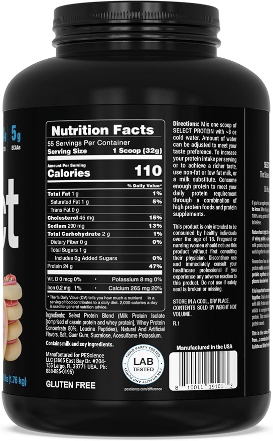 PEScience Select Protein Powder, Whey and Casein Blend, Clean Protein Powder for Women and Men, Low Calorie, Low Carb, Keto Friendly, Gluten Free, Frosted Sugar Cookie, 55 Servings