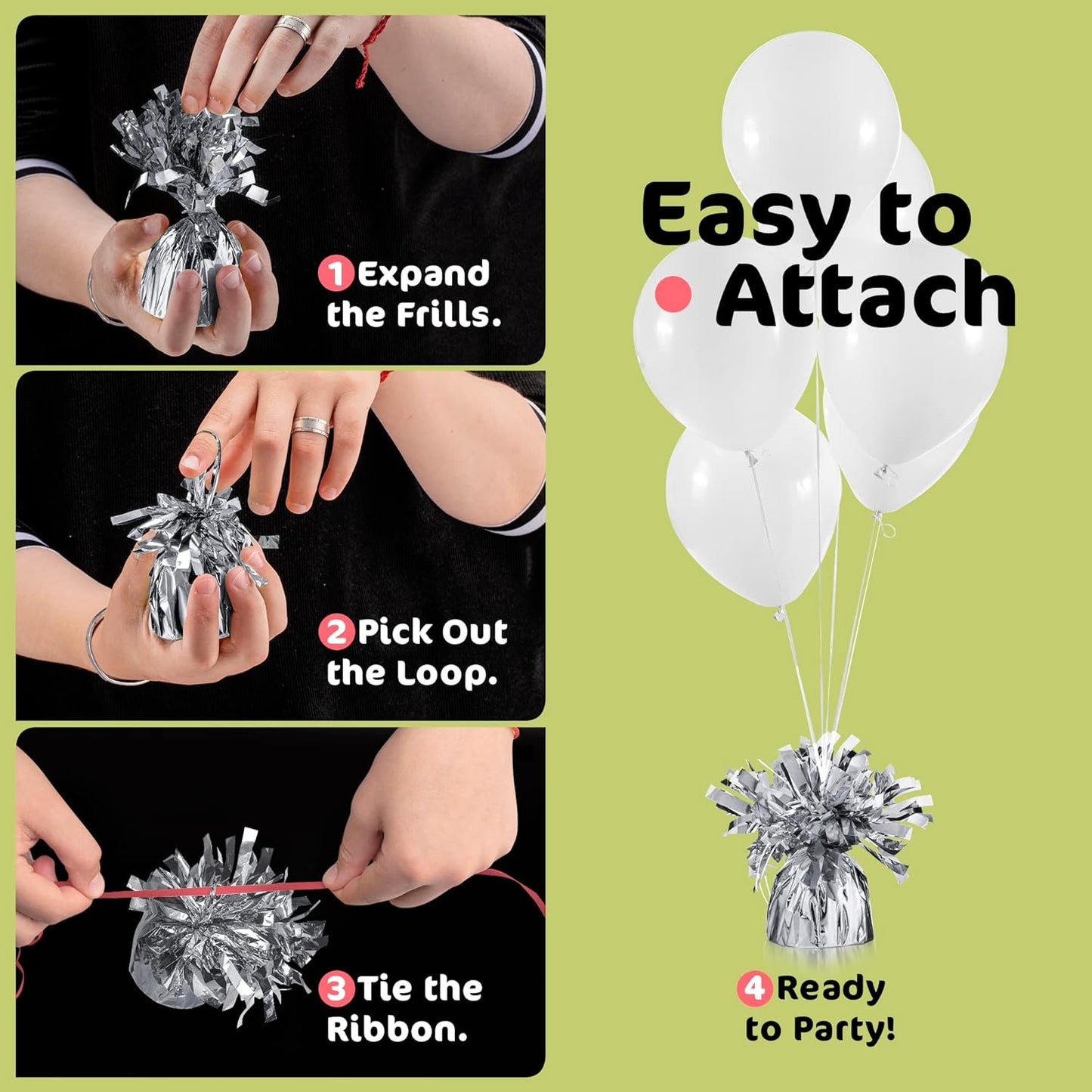 Silver Balloon Weights - Bulk Pack of 72 Heavy Metallic Foil Anchor Weights for Helium Balloons - 4.8'' Base for Bouquet Table Centerpieces & Cluster Floor Party Decorations