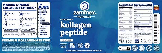 Zammex Premium Collagen Peptides Powder,Hydrolyzed Collagen Peptide for Women Men,Support for Hair Skin Nails, Joints Health,Grass Fed,Non-GMO,Keto Friendly,Gluten-Free,Easy to Digest,30 Servings