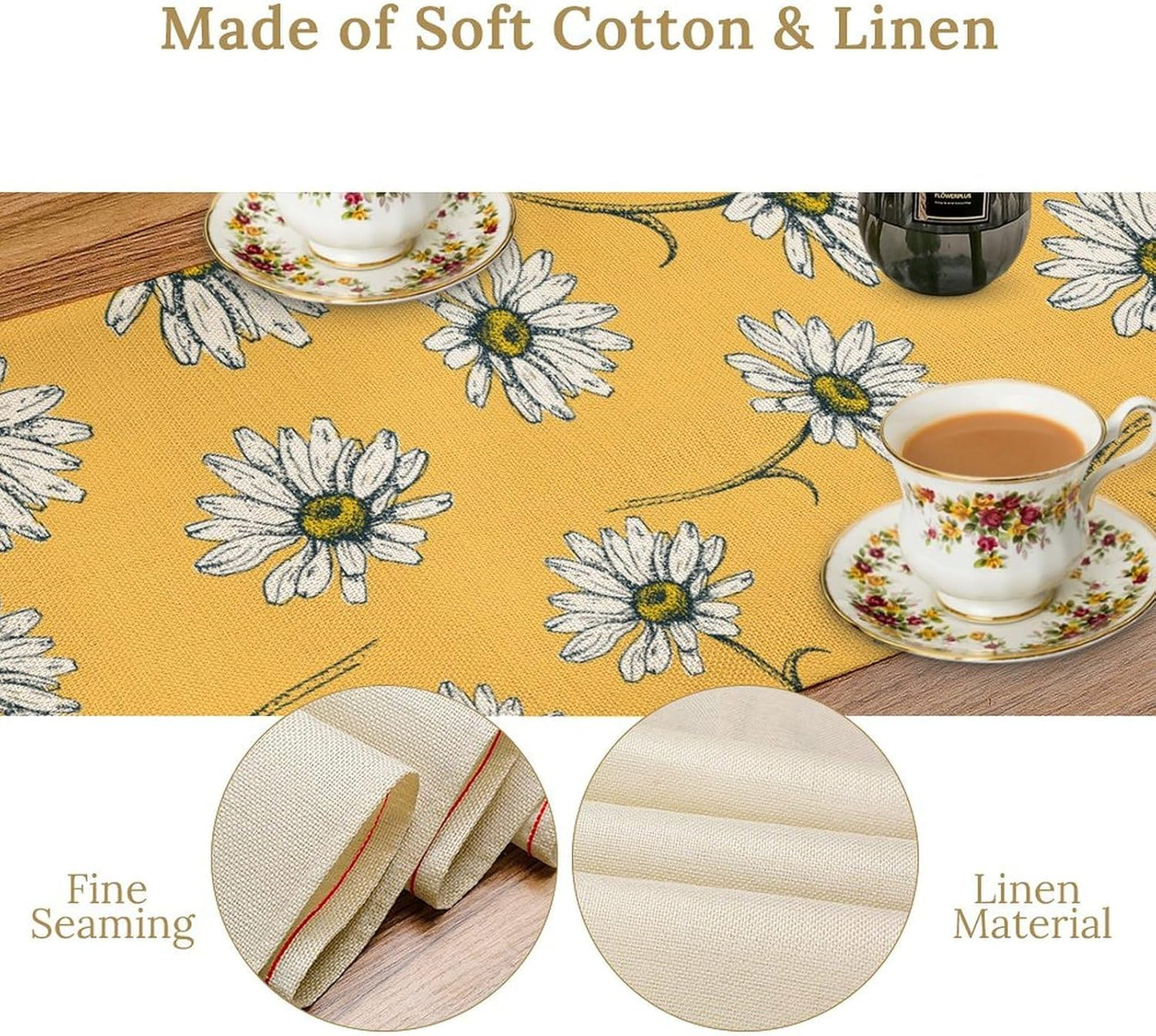 Farmhouse Table Runner, Rustic Wood Plank Spring Daisy Flower Retro Wooden Country Table Center Decor for Home Kitchen Dining Patio Holiday Party Indoor Outdoor Table Decorations, 13"x72" Inch