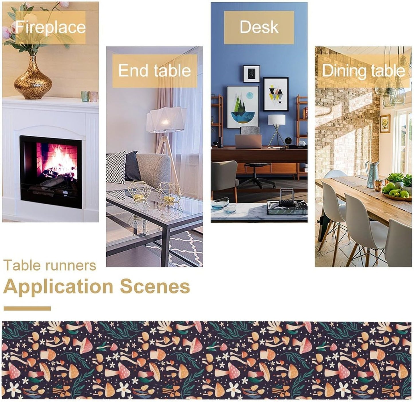 Mushroom Table Runner,Retro Forest Plant Table Cloth Farmhouse Kitchen Dining Table Decoration for Home Party Decor 13x90 Inch