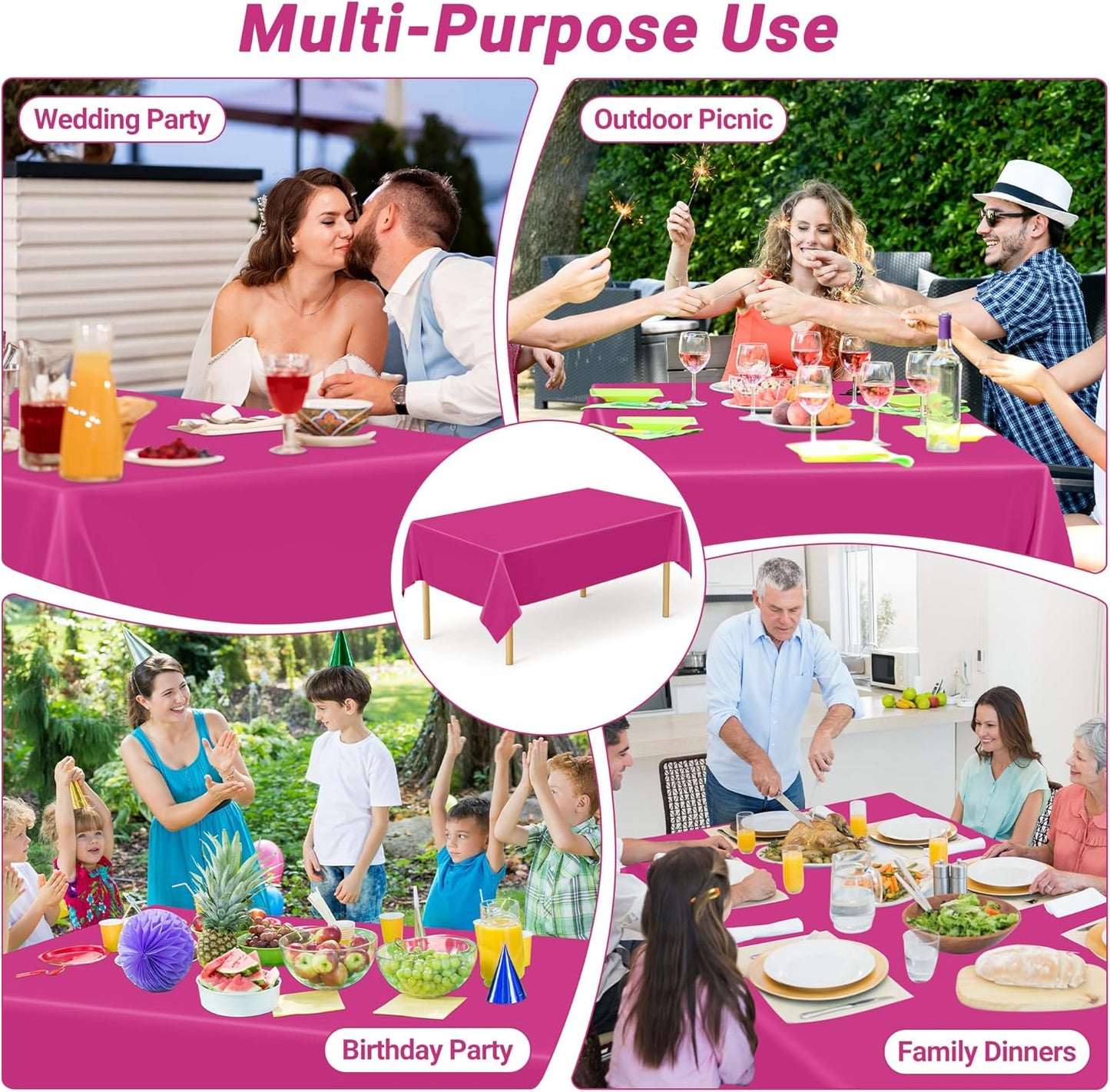 QZYL 4 PCS Rose Red Plastic Tablecloths for Rectangle Tables, 54 x 108 Inches Stain Resistant Table Cover of Baby Shower Decorations, Disposable Tablecloth for Parties, Weddings, Birthday Tablecloth