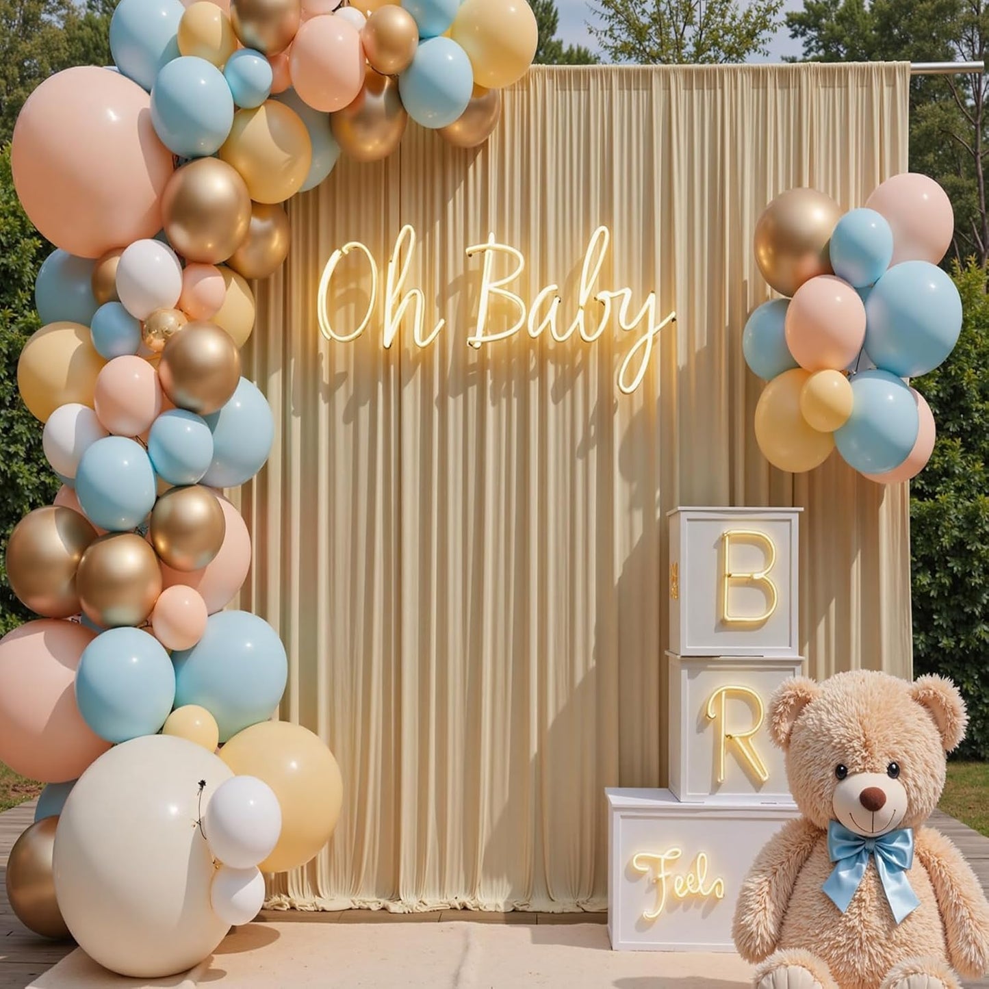 60×12 ft Wrinkle Free Beige Backdrop Curtain for Wedding Parties, 12 Panels 5×12ft Long Silky Polyester Photo Backdrop Drapes for Birthday Baby Shower Photography Stage Evnets Background Cloth