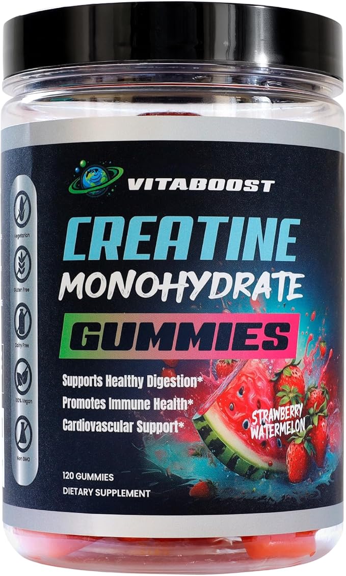 Creatine Gummies 5g- Natural Creatine Monohydrate for Men & Women- Delicious Strawberry Watermelon Flavor- Boost Strength, Energy & Muscle Growth- Vegan Pre Workout Gummies- Made in USA