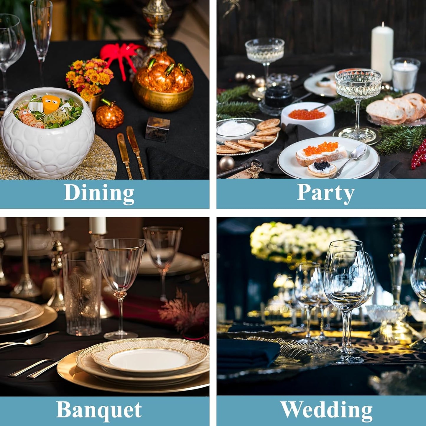 VidaFete Square Tablecloth 6 Pack 52 x 52 Inch Tablecloths Stain Wrinkle Resistant Polyester Dining Table Cover for Kitchen Dinning Party Wedding Rectangular Tabletop Buffet Decoration(Black)