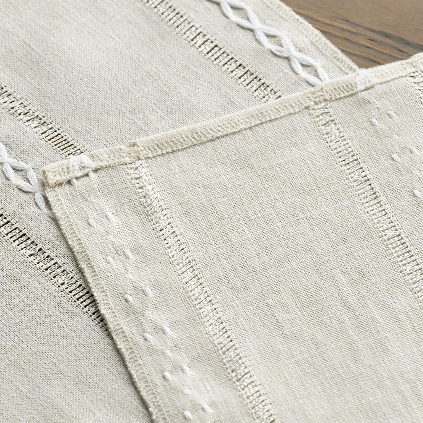 Artoid Mode Beige Rustic Cotton Linen Table Runner, Seasonal Embroidered Hollow Kitchen Dining Table Decoration for Home Party Decor 13x108 Inch