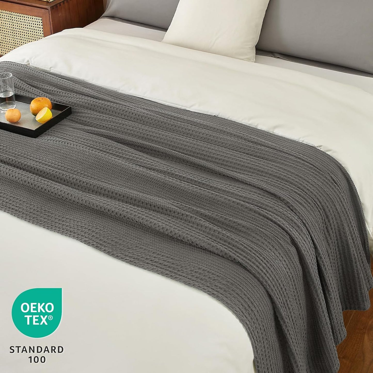 PHF Lightweight Waffle Weave Blanket Twin Size, Breathable & Ultra Soft, 66"x 90" Soft & Cozy Thin Blanket for All Season & Hot Sleepers, Bed, Home Decor - Grey