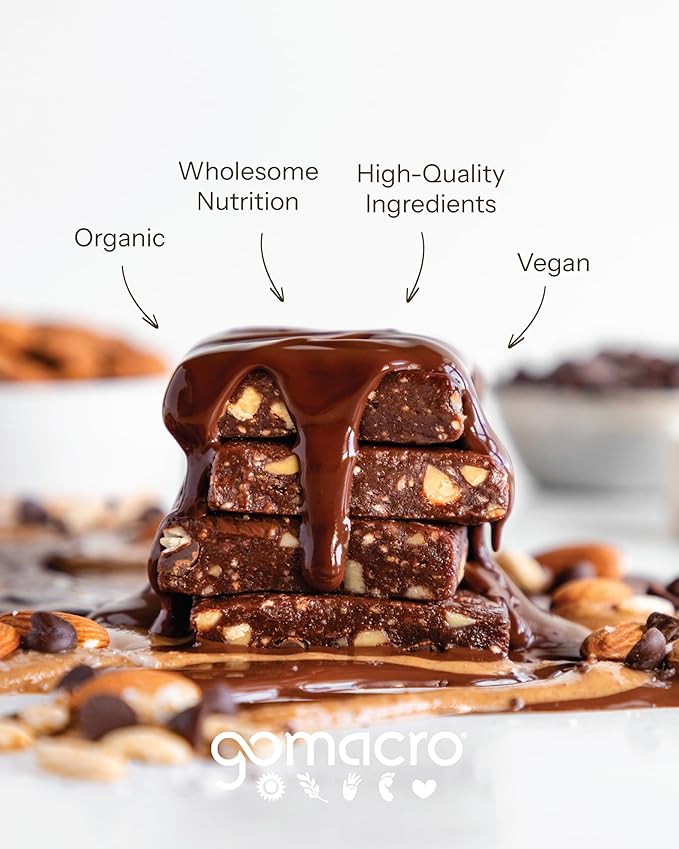 GoMacro MacroBar Organic Vegan Protein Bars - Dark Chocolate + Almonds (2.3 Ounce Bars, 12 Count)