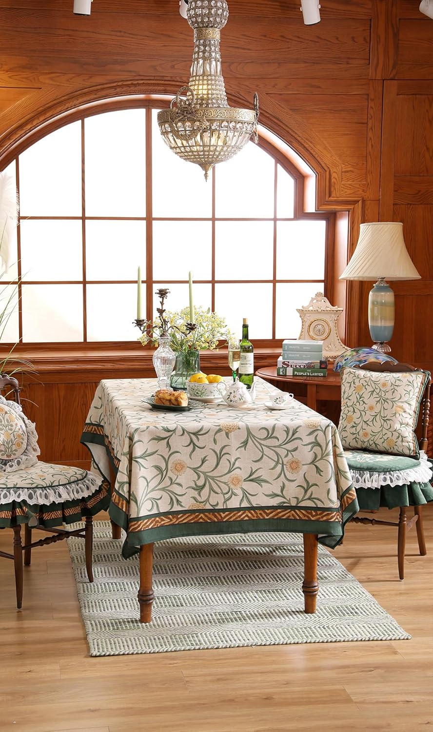 patdrea Designer French Linen Table Cloth for Rectangle Table,Vintage Fall Decorative Tablecloth,Floral Decoration Cover for Kitchen Dining Christmas,Tea Party,Thanksgiving,63"x102"-Littledaisy