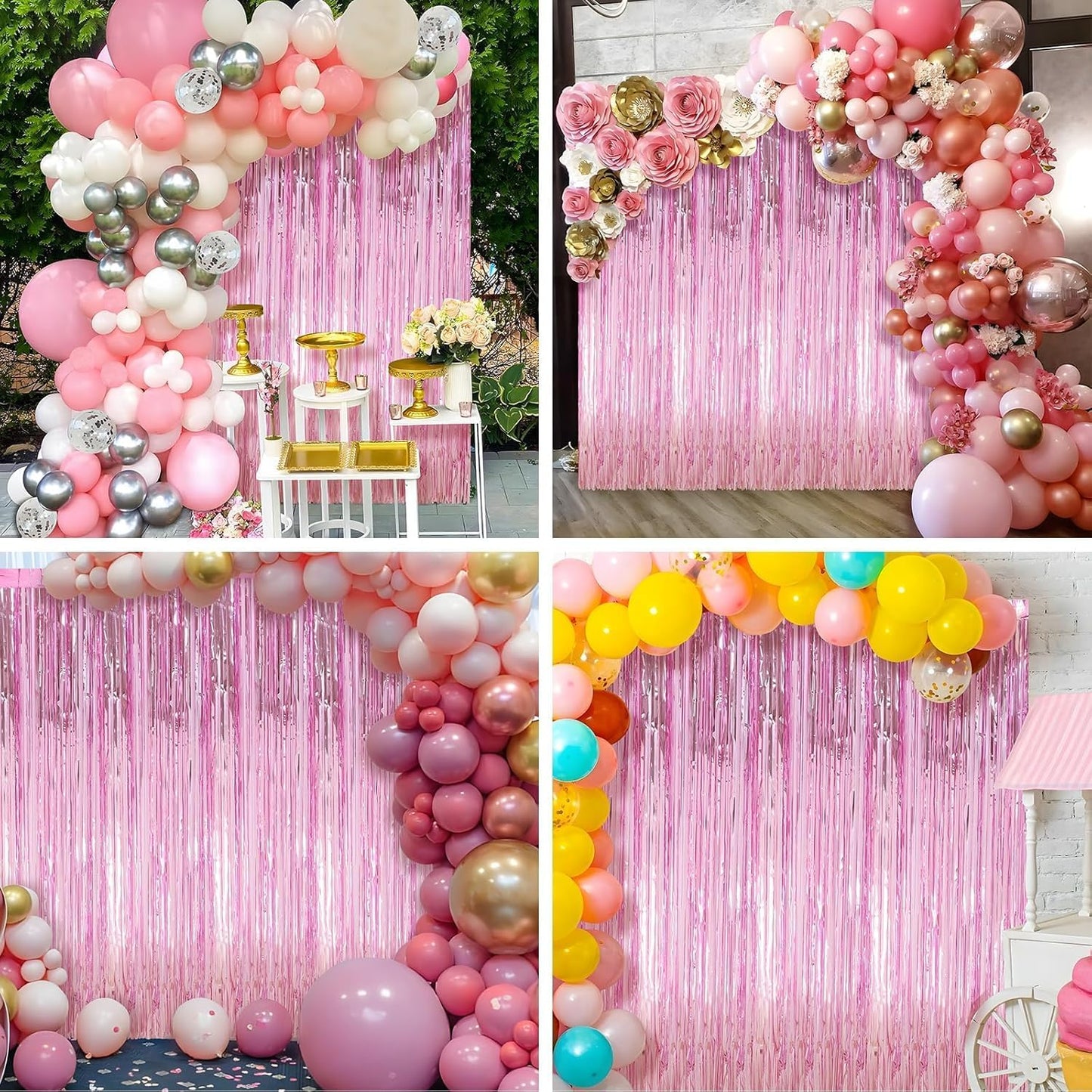 6 Pack Pink Foil Fringe Curtains Streamers Party Decorations 3.3 x 8.2 ft, Pink Tinsel Curtain Fringe Backdrop for Parties, Door Fringe Birthday Streamers, Barbie Backdrop Birthday Party Decorations