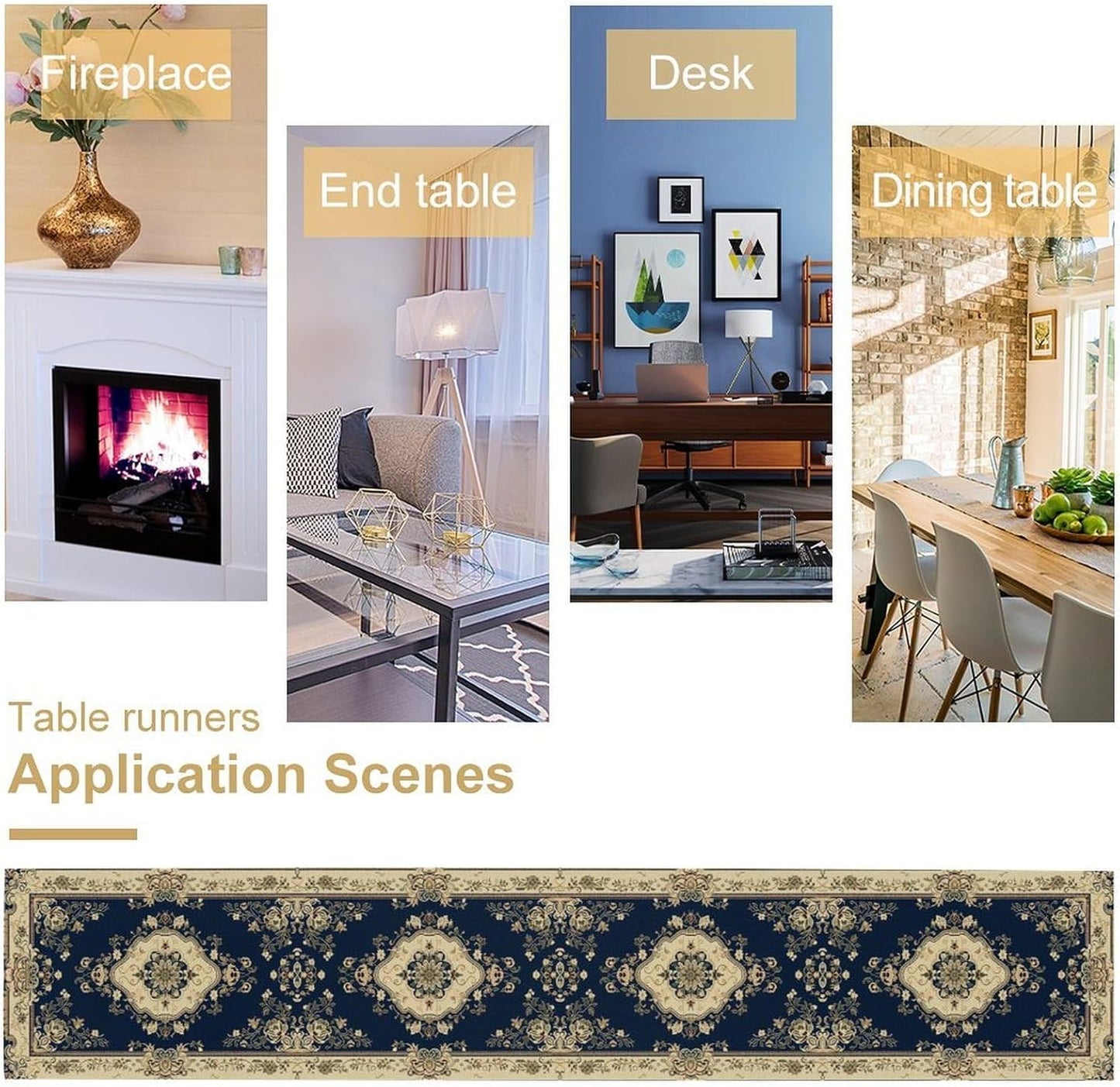 Vintage Elegant Farmhouse Table Runner Blue Beige Flower for Home Farmhouse Kitchen Table Dining Coffee Room Garden Party Wedding Decor 13x120in