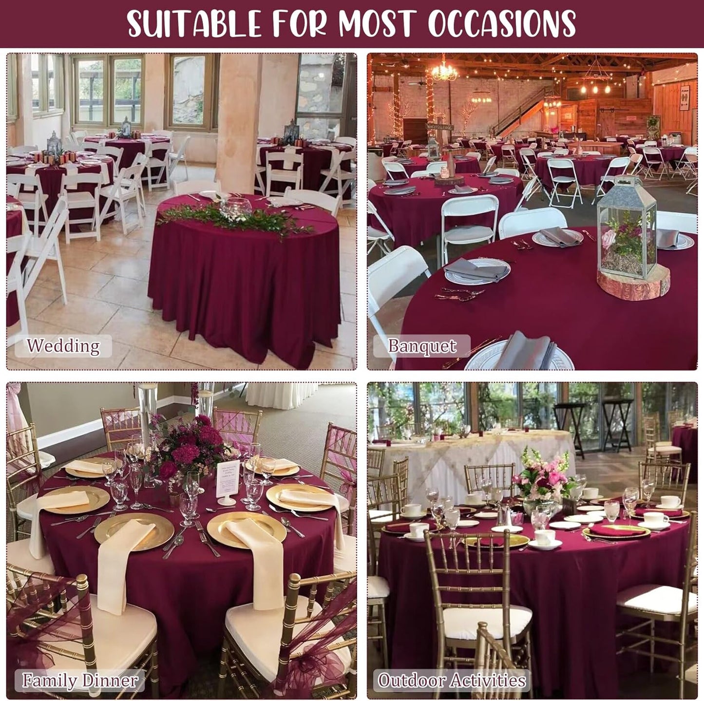 8 Pack Round Tablecloth 70 Inch Round Table Covers Bulk Washable Polyester Fabric Round Table Clothes for Wedding Party Reception Banquet Buffet Restaurant (Burgundy, 70 Inch)