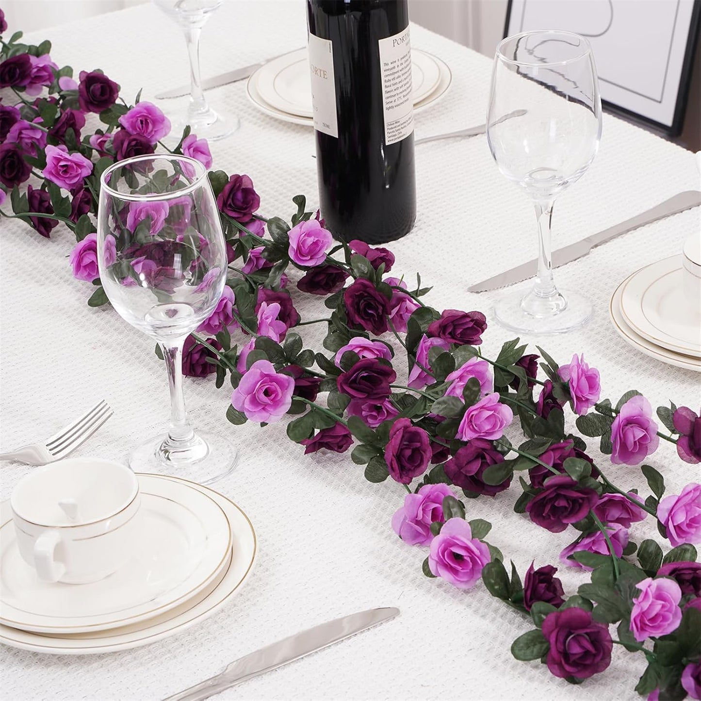 10 Pcs 82FT Flower Garland, Artificial Rose Garland Flowers Plants Fake Flower Hanging Rose Ivy, Birthday Party Valentine's Day Wedding Wall Arch Decor(Purple)