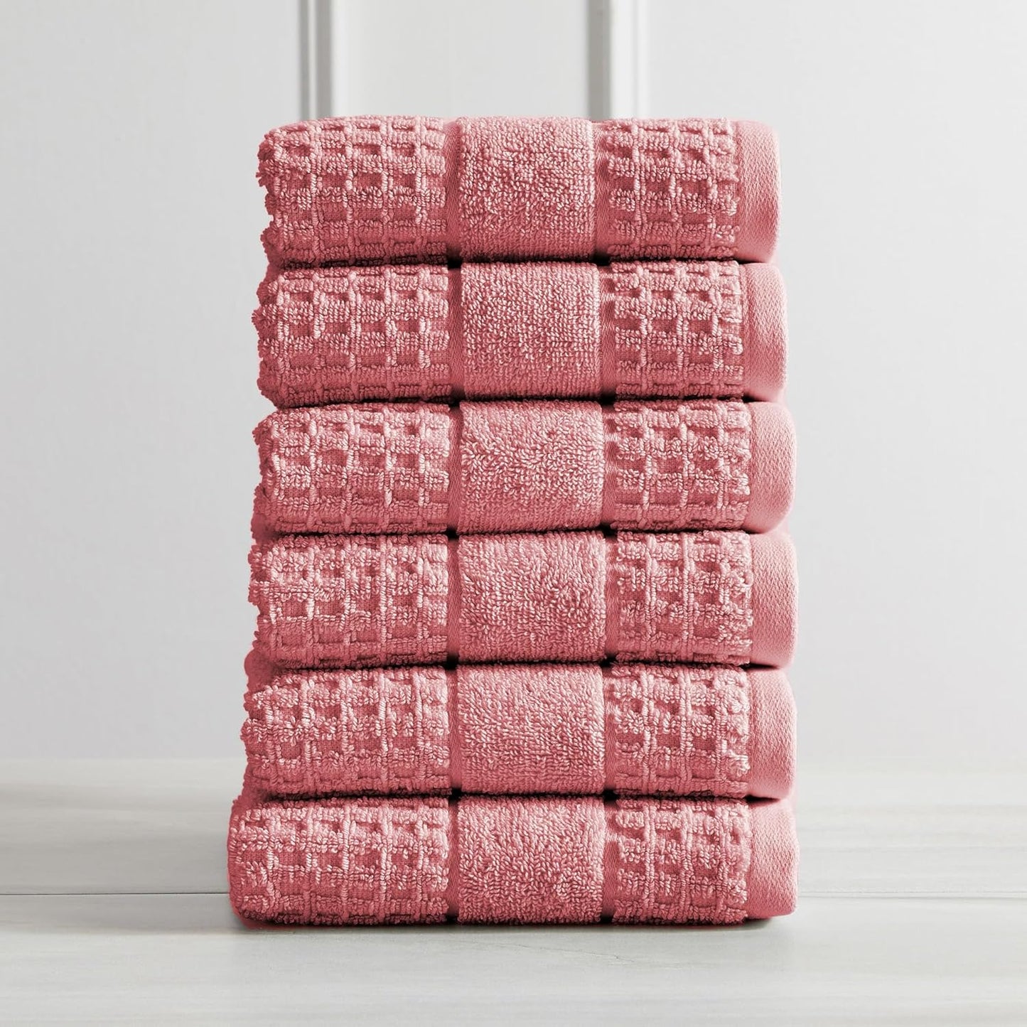 100% Cotton Super Soft Luxury Hand Towel Set | Quick-Dry and Highly Absorbent | Waffle Textured | 550 GSM | Includes 6 Hand Towels | Harper Collection (Rose)