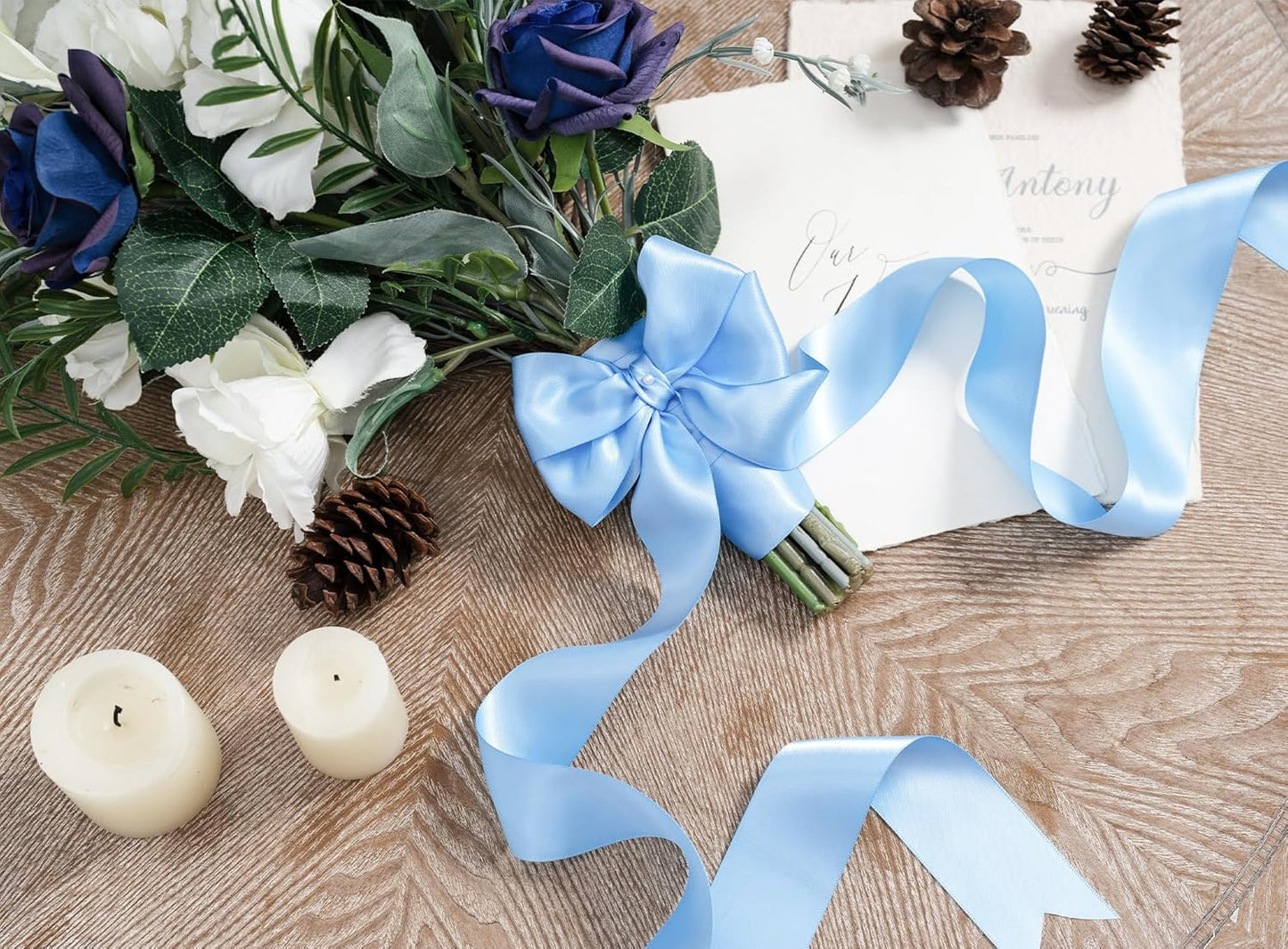 Baby Blue Satin Ribbon 1-1/2 Inch x 50 Yards Double-Faced Ribbons for Gift Wrapping Flower Bouquet Wedding Paper Bows Invitations Crafts