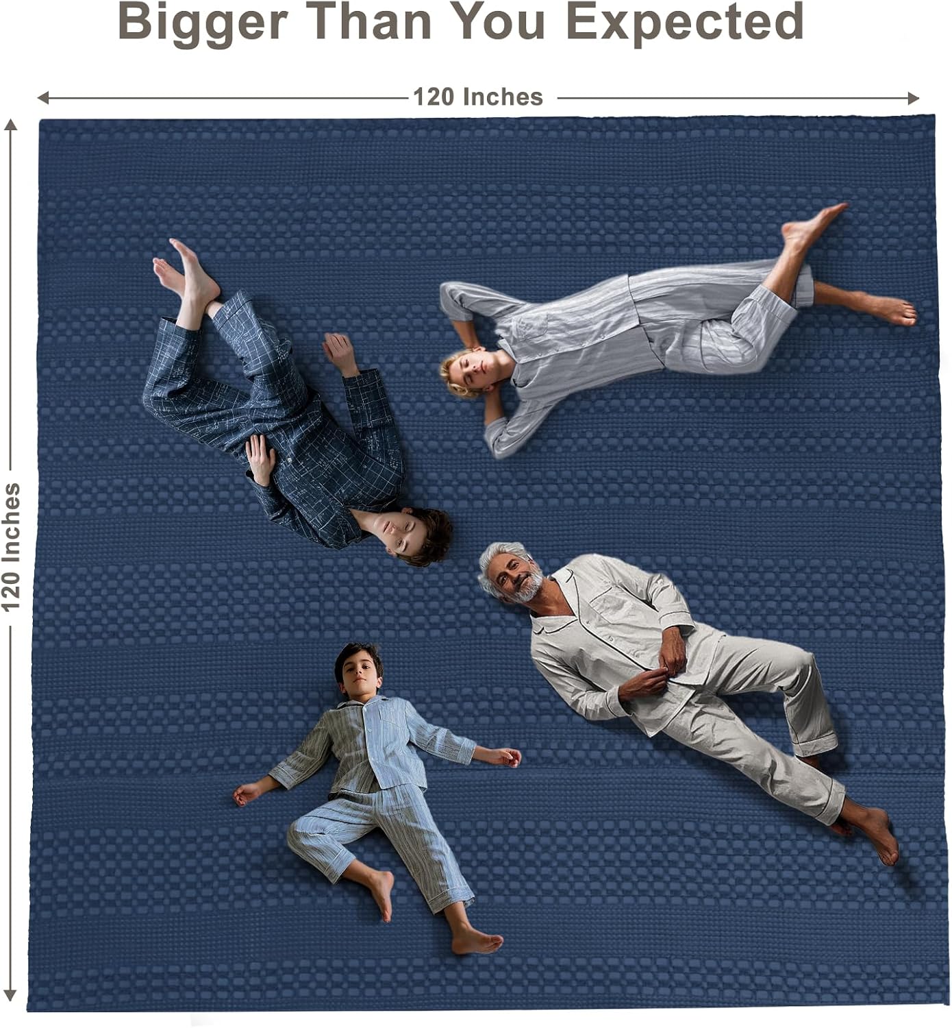 PHF 100% Cotton Waffle Blanket Oversized King 120"x120", Lightweight Breathable Extra Large 10'x10' Blankets for Bed, Giant Big Luxury Aesthetic Woven Bedding for Home Decor, Bright Navy Blue