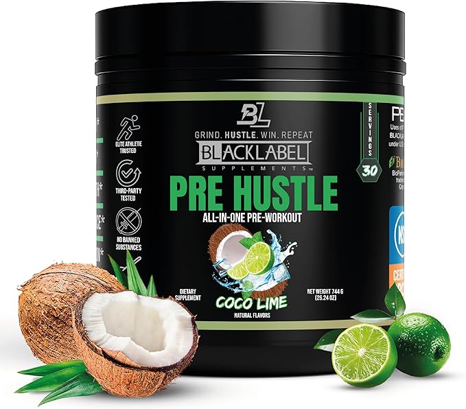 BLACKLABEL Supplements PRE Hustle V3 Pre-Workout Powder – NSF Certified for Sport – Energy, Strength & Endurance Support – Coconut Lime Flavor – with Creatine & Caffeine – 30 Servings