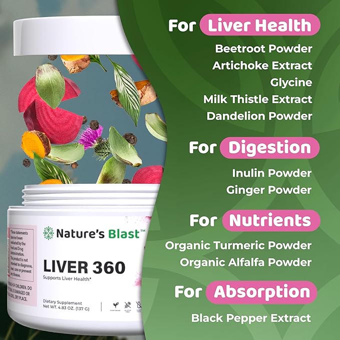 Liver 360 - Fruit Punch Flavored Liver Powder Supplement with Artichoke Extract, Turmeric, and Milk Thistle, Liver Cleanse Detox & Repair Formula, 1 Bottle