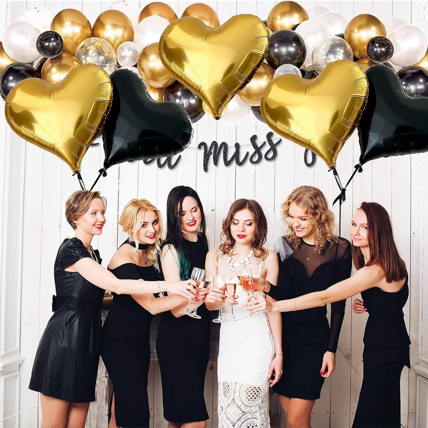 Black Gold Heart Balloons,24Inch Large Gold Black Heart Foil Balloons for Valentine's Day Birthday Wedding Baby Shower Anniversary Decorations