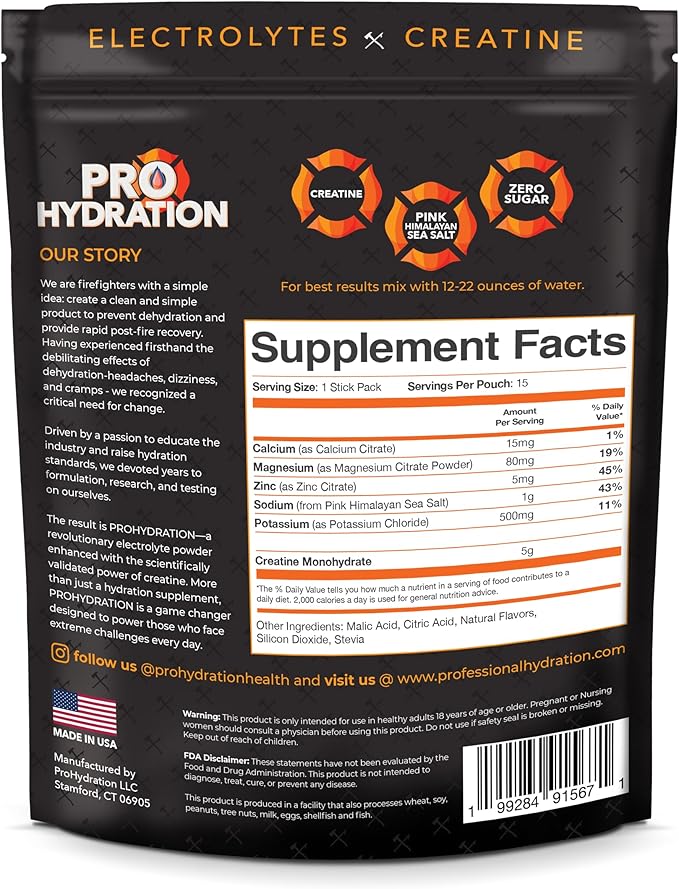 Creatine Electrolyte Packets - Sugar Free Electrolytes - 5g Creatine Monohydrate Powder- Lemon Lime Flavor - 15 Stick Pack