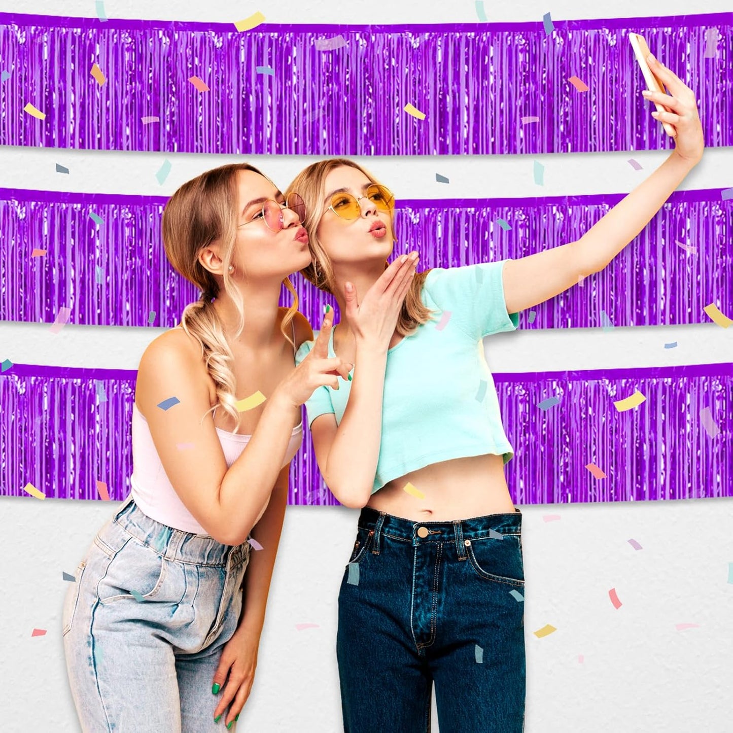 3 Pack 10 Feet Purple Foil Fringe Garland Metallic Tinsel Streamers Banner Wall Hanging Curtain Backdrop for Parade Floats, Christmas Day, Valentine's Day, Thanksgiving, Birthday Party Decorations