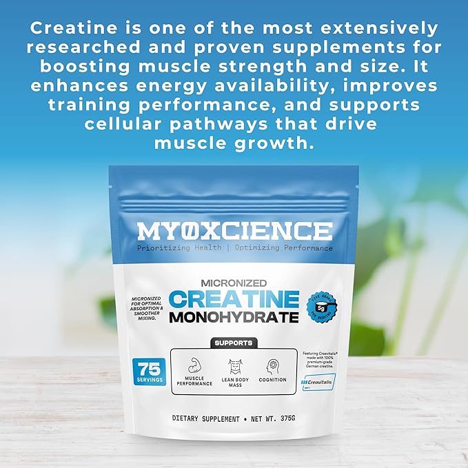 MYOXCIENCE Micronized Creatine | with 100% Creavitalis—The World’s Purest Micronized Form of Creatine Monohydrate | Supports Muscle Performance, Lean Body Mass, & Cognition | 75 Servings