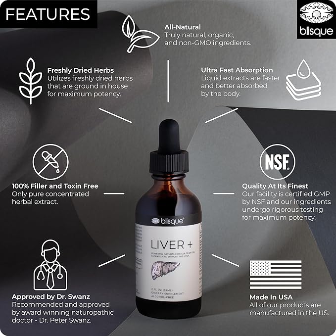 Blisque – Liver Complex Supplement to Detox, Cleanse, and Repair The Liver | Doctor-Approved | Natural Ingredients | Milk Thistle and Dandelion Root | 2 Ounce | 59 Servings