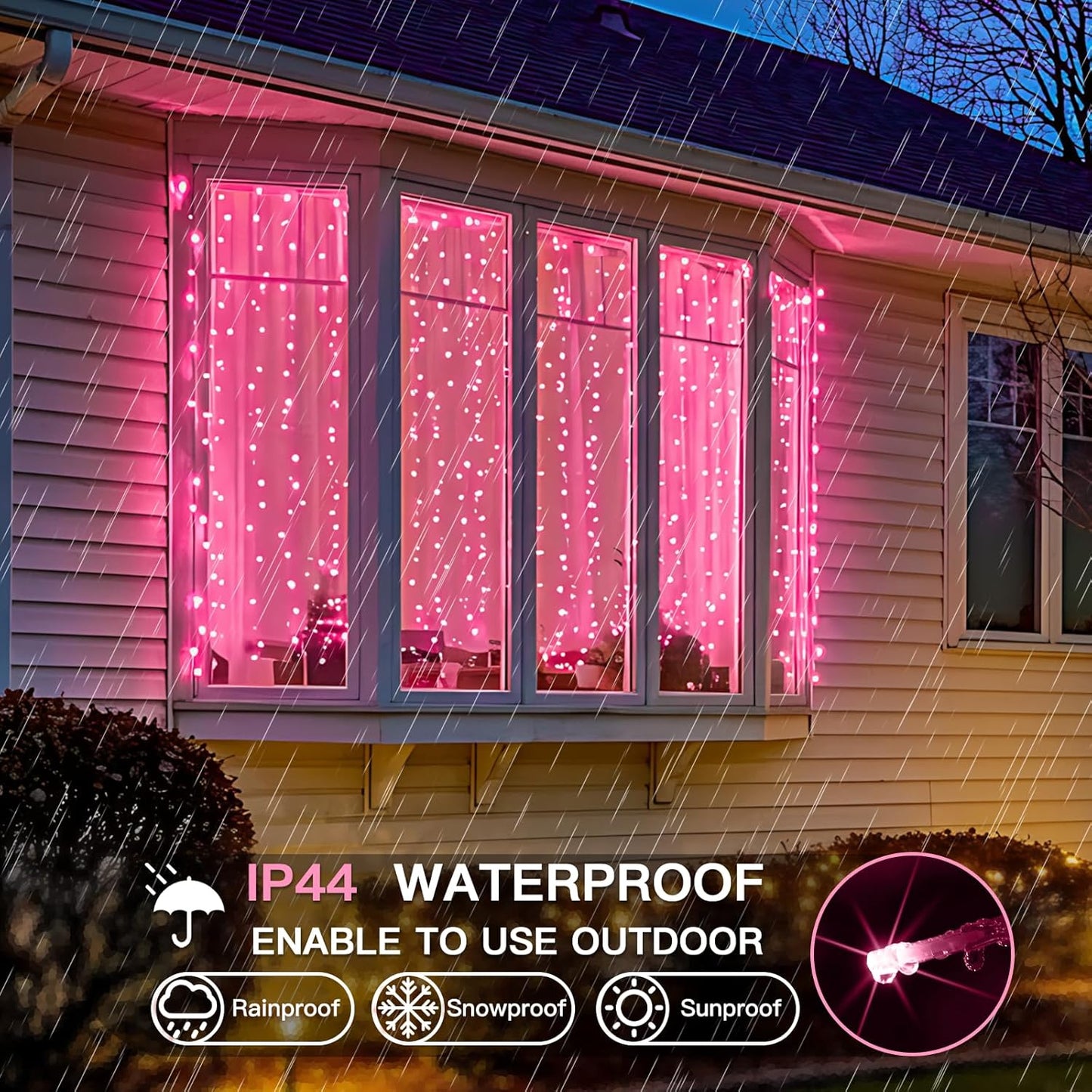 suddus Curtain Lights for Bedroom, 300 Led 9.8ft x 9.8ft Hanging String Lights Outdoor, Fairy Curtain Lights for Backdrop, Window, Wall, Wedding, Party, Garden, Porch, Birthday Decorations Pink